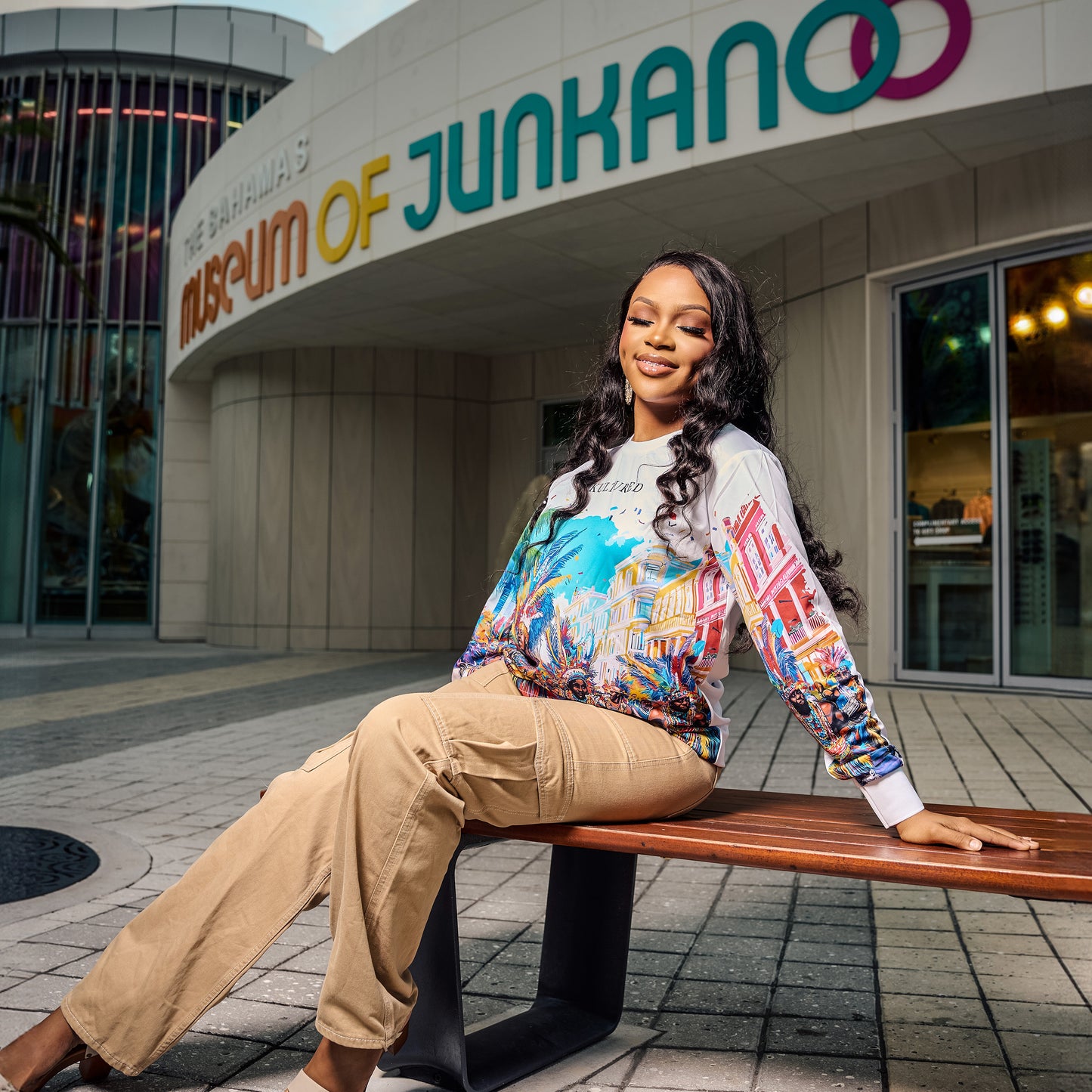 "JUNKANOO FEVER" LONG SLEEVE TEE - WHITE