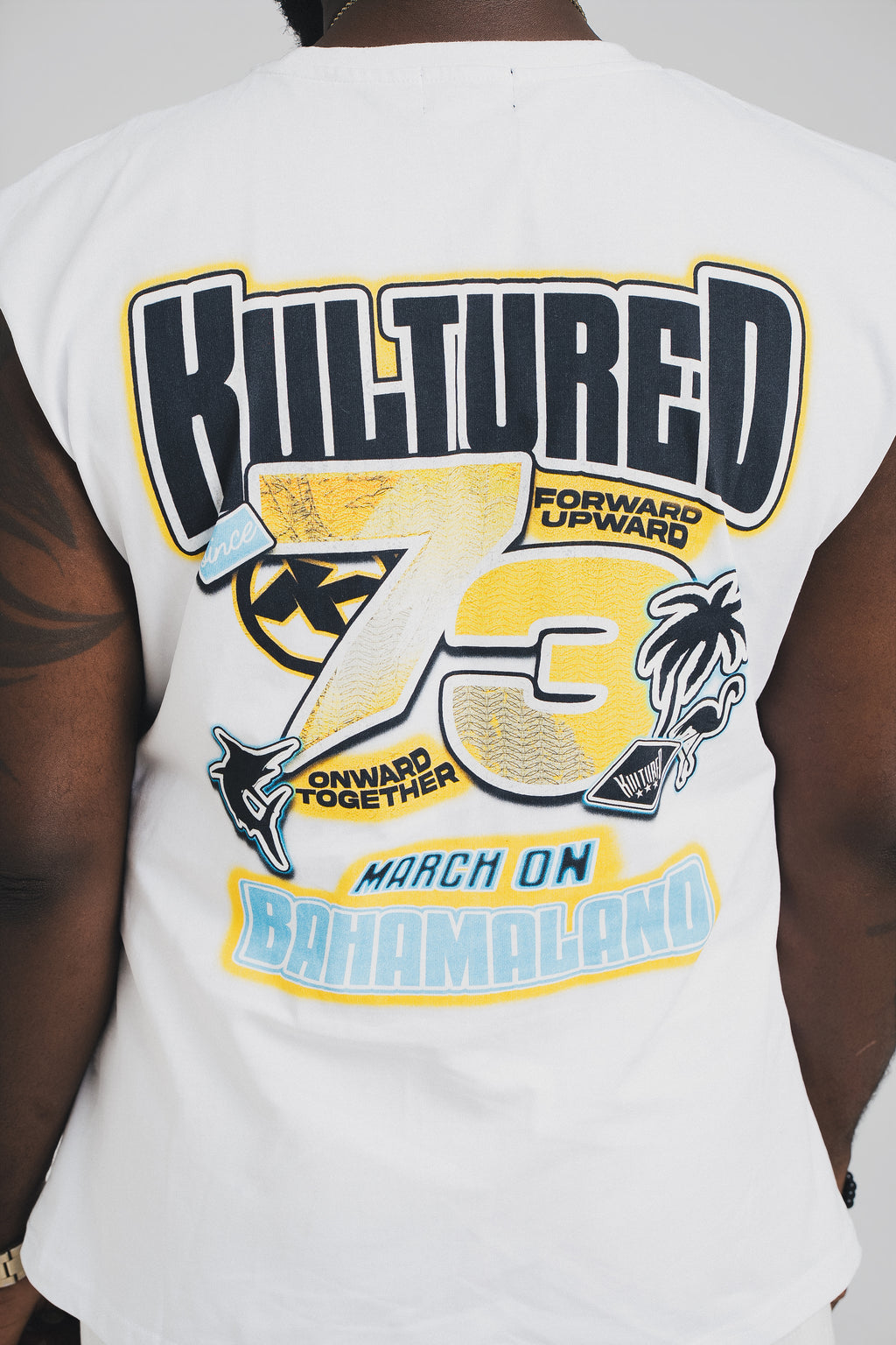 “The Bahamas” Sleeveless Tee – White