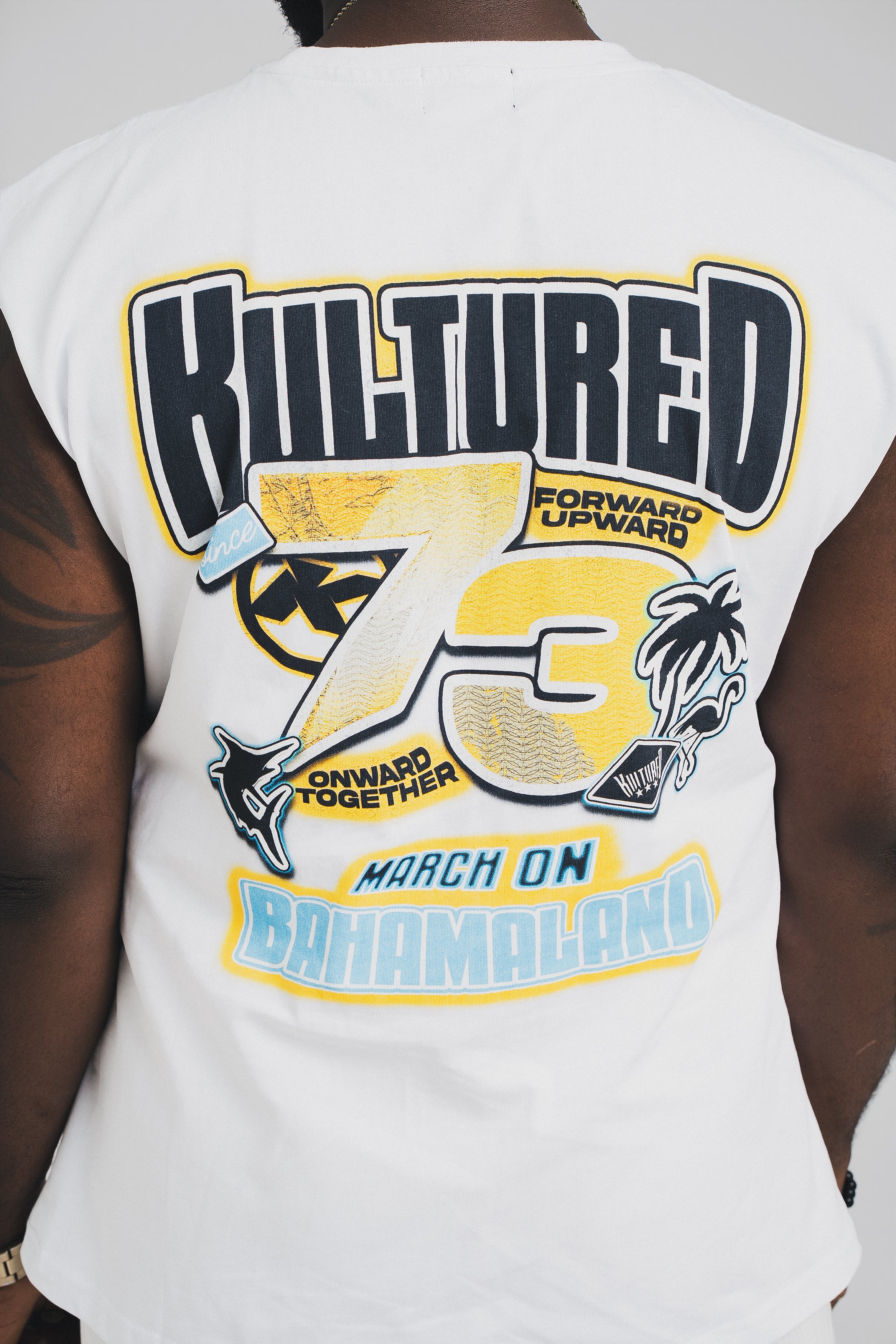 “The Bahamas” Sleeveless Tee – White