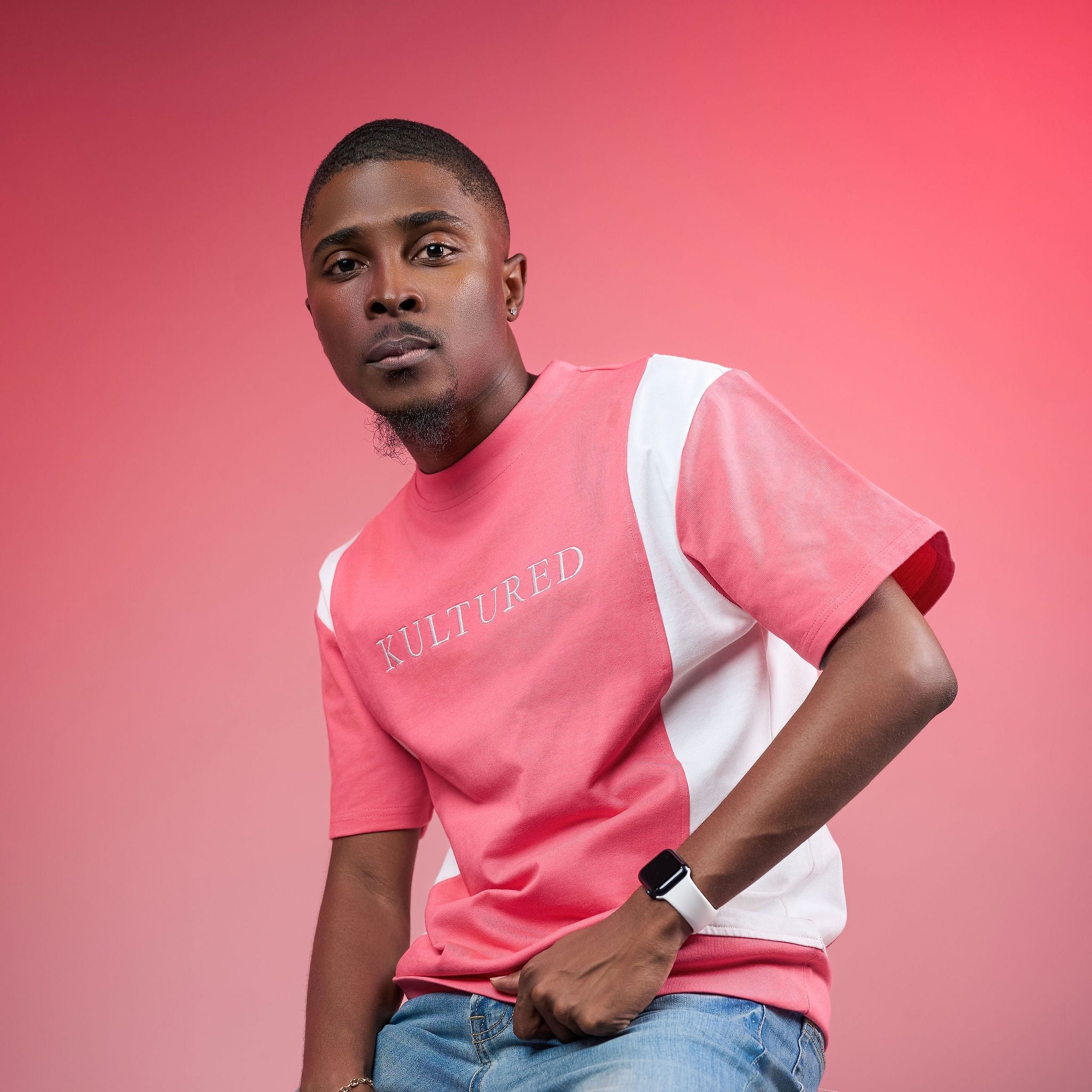 "PINK SAND" COLOR BLOCK TEE - HIBISCUS