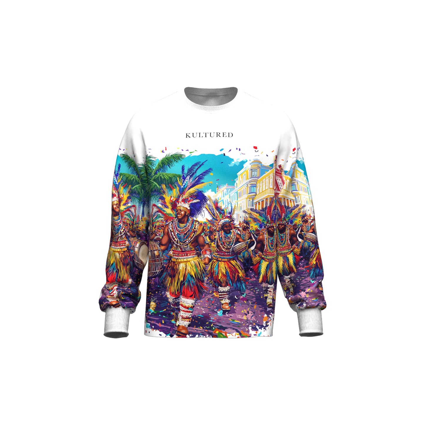 "JUNKANOO FEVER" LONG SLEEVE TEE - WHITE