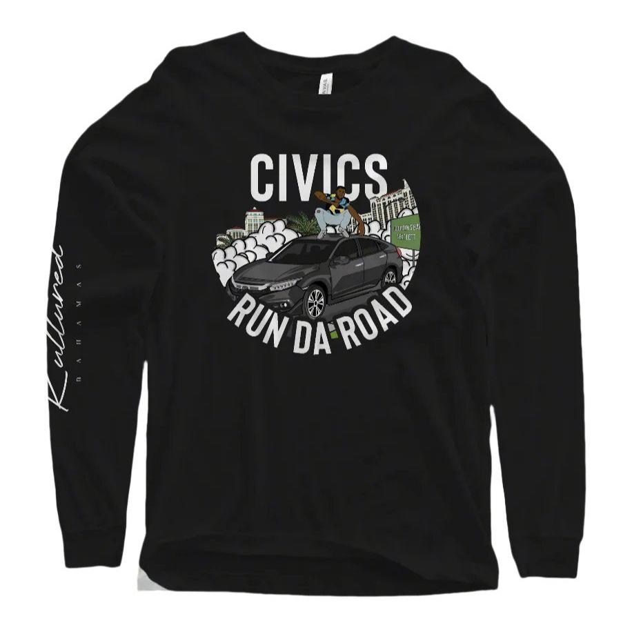 "CIVICS RUN DA ROAD" LONG SLEEVE TEE – BLACK