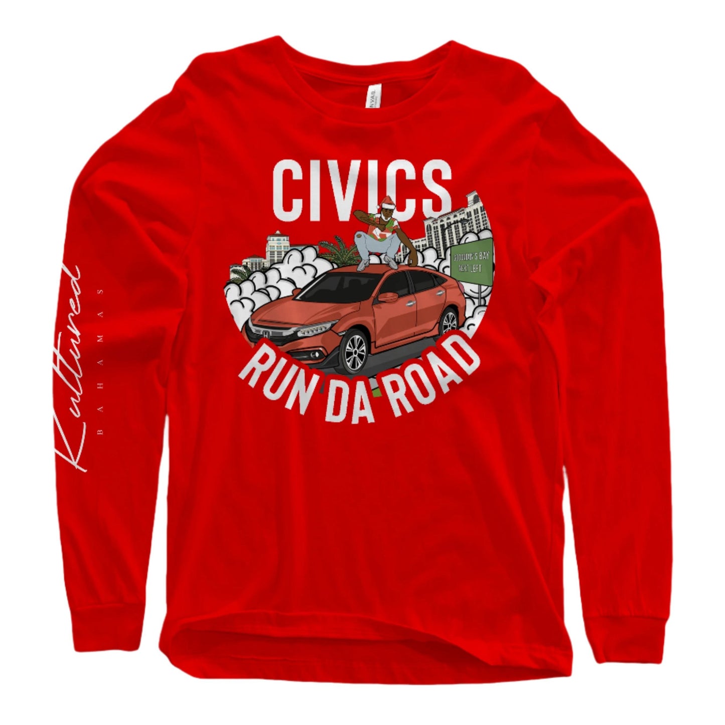 "CIVICS RUN DA ROAD" LONG SLEEVE TEE – RED